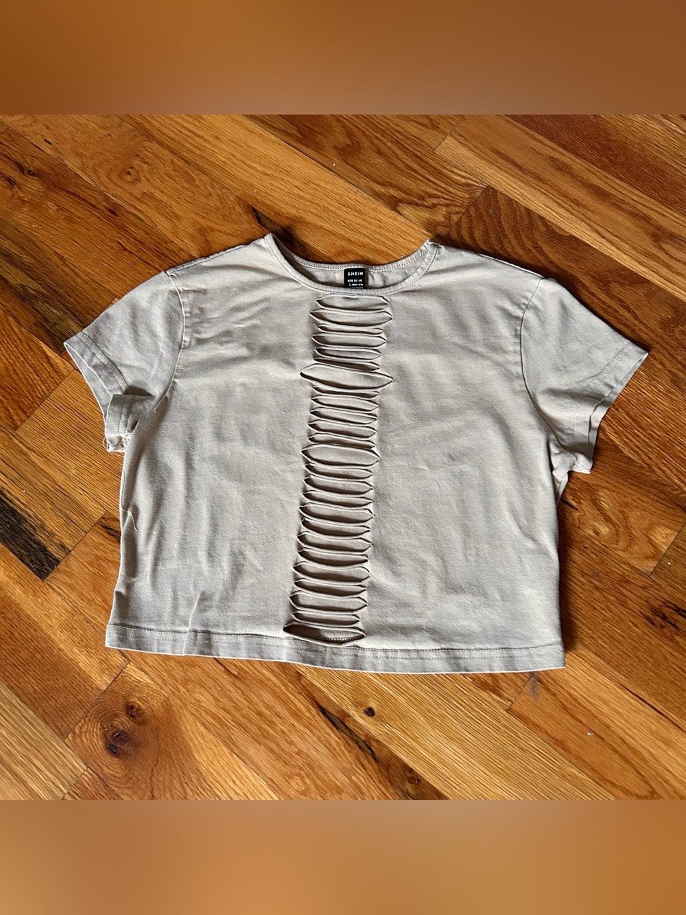 Taupe Front Cutout Short Sleeve Crop Top by SHEIN
